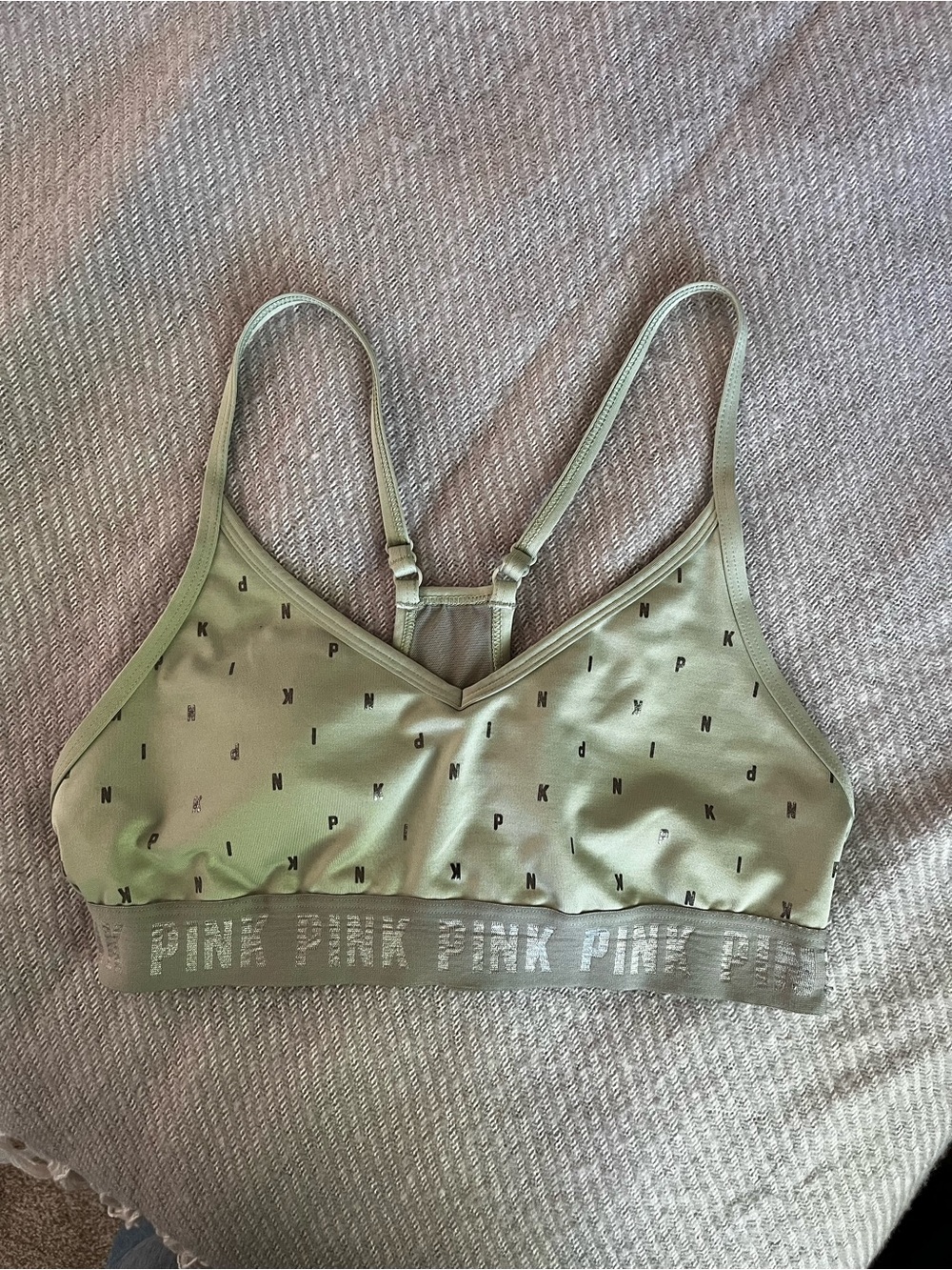 PINK Active Victoria's Secret Sage Green Logo Bralette Medium Adjustable Straps